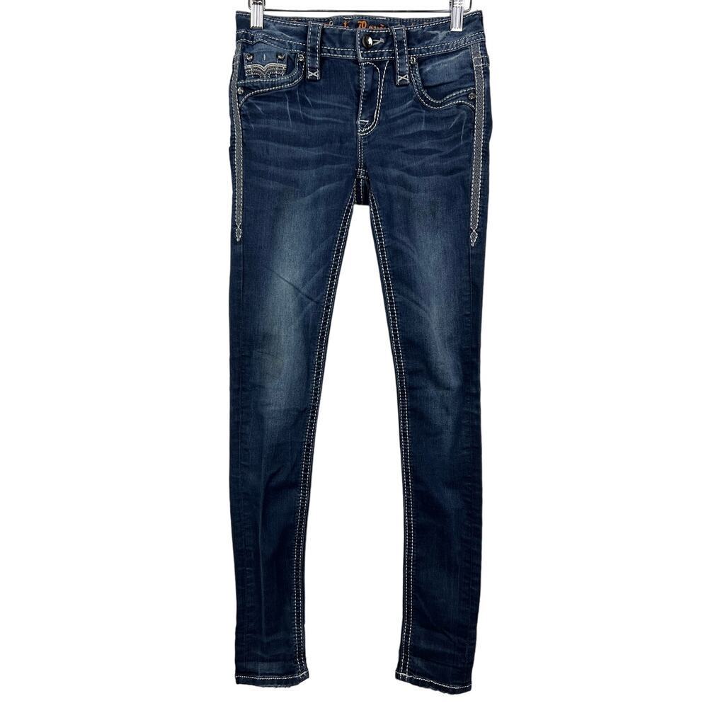Y2K Rock Revival Haile Mid Rise Skinny Bling Blue Jeans Women's Size 24X30 - Picture 2 of 13